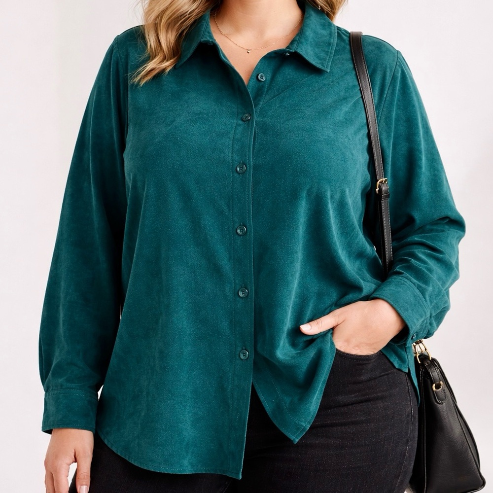 Studio Works Woman Teal Button-Front Blouse – Size 1X